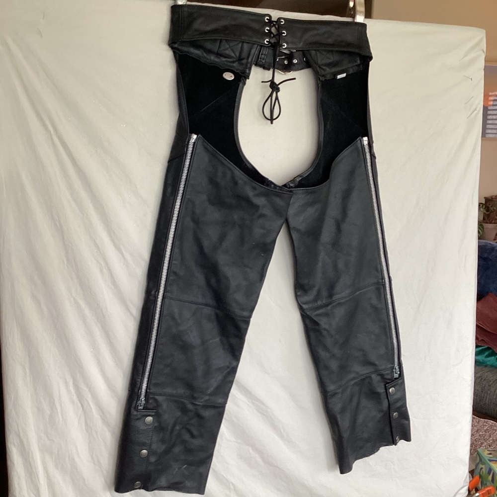 Harley Davidson motorcycles black leather chaps made in USA size large - Picture 9 of 15